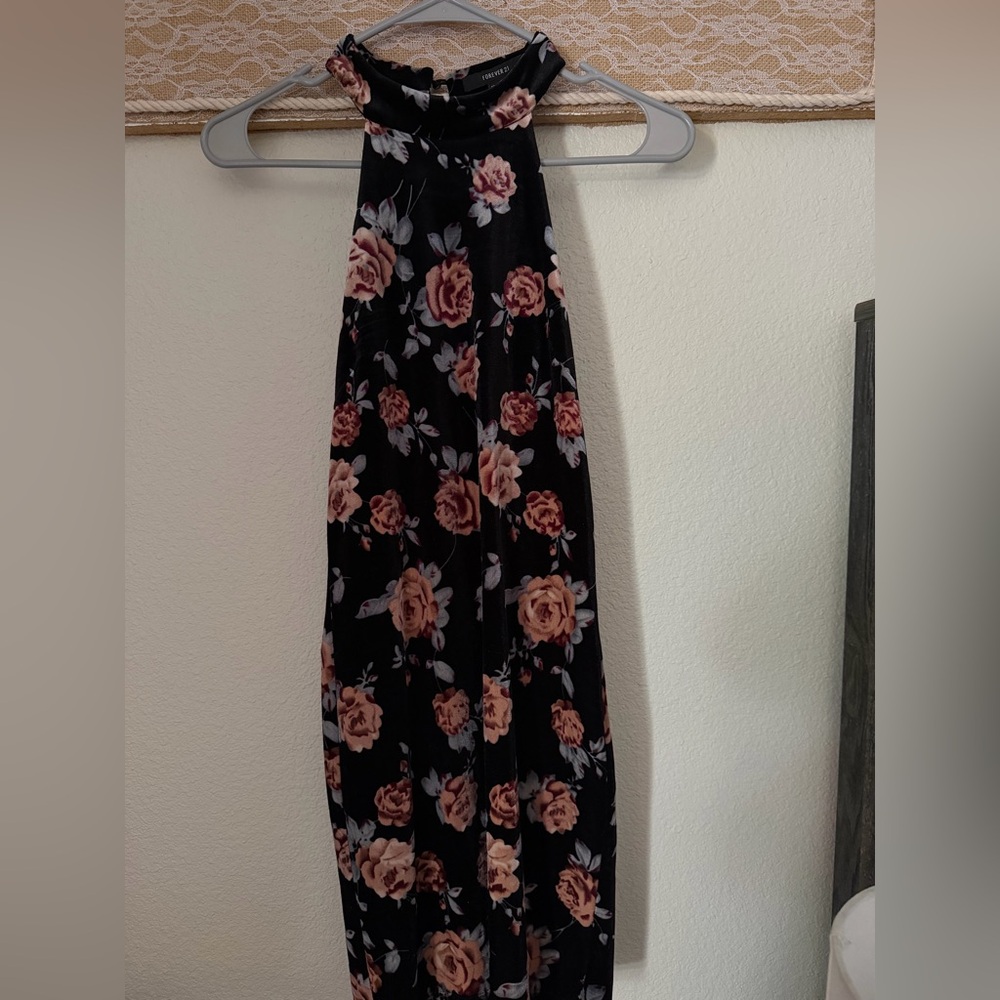 Velvet Floral Black and Pink Women's Dress